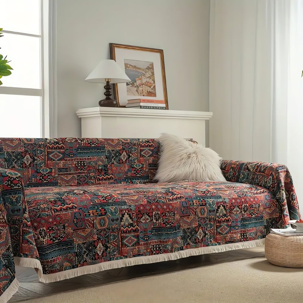 Thick Anti-Scratch Bohemian Tassel-Trim Sofa Cover