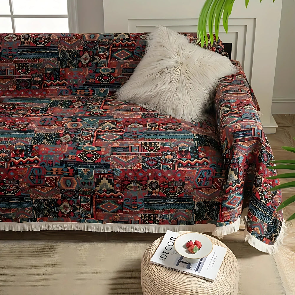 Thick Anti-Scratch Bohemian Tassel-Trim Sofa Cover