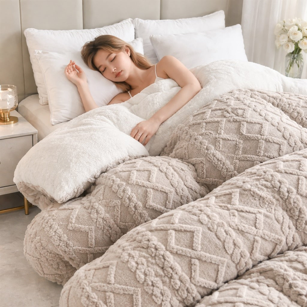 Thick Dual-Sided Velvet & Faux Cashmere Weighted Blanket (Machine-Washable)