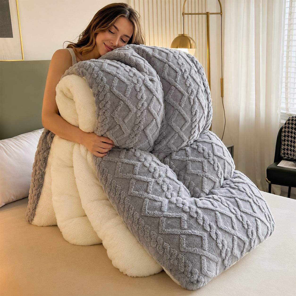 Thick Dual-Sided Velvet & Faux Cashmere Weighted Blanket (Machine-Washable)