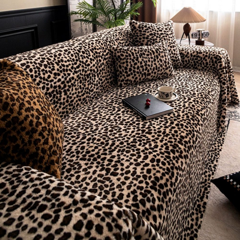 Thick Plush Microfiber Leopard Print Sofa Cover