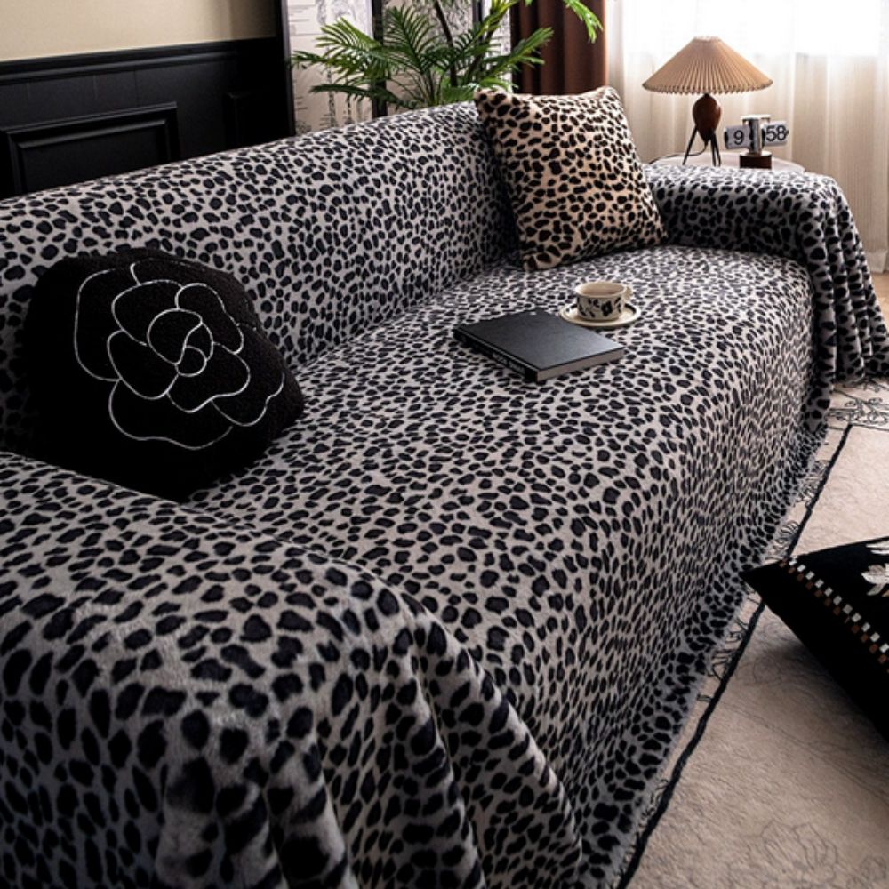 Thick Plush Microfiber Leopard Print Sofa Cover