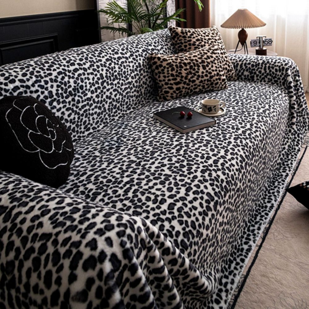 Thick Plush Microfiber Leopard Print Sofa Cover