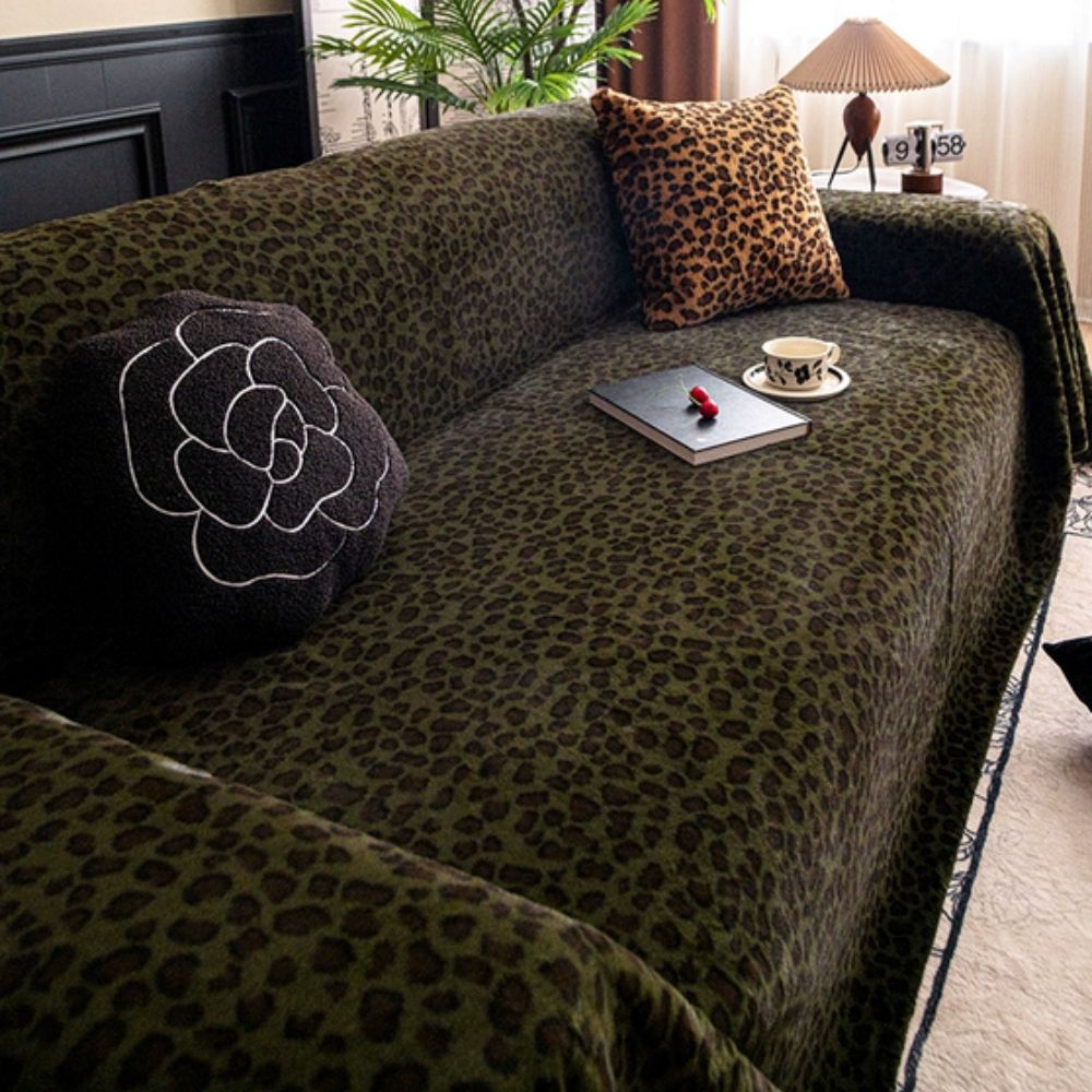 Thick Plush Microfiber Leopard Print Sofa Cover