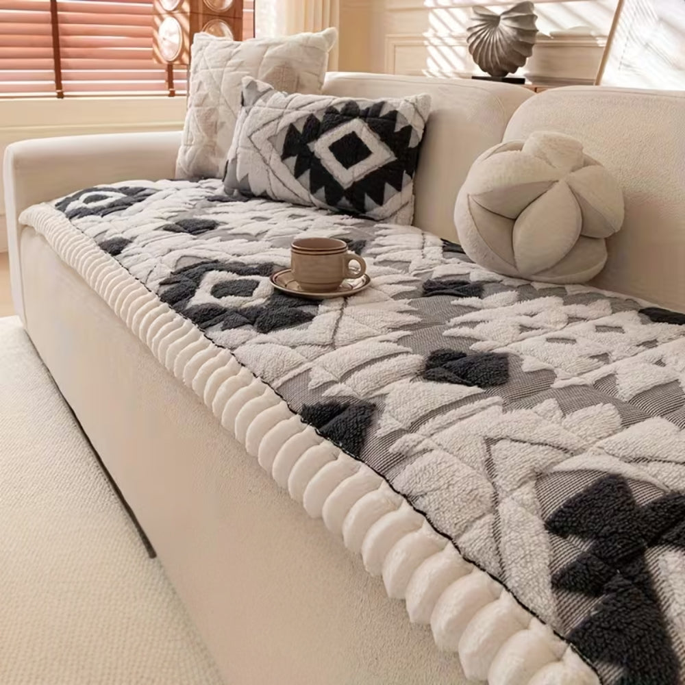 Thick Quilted Plush Sofa Cover (Anti-Slip Backing)