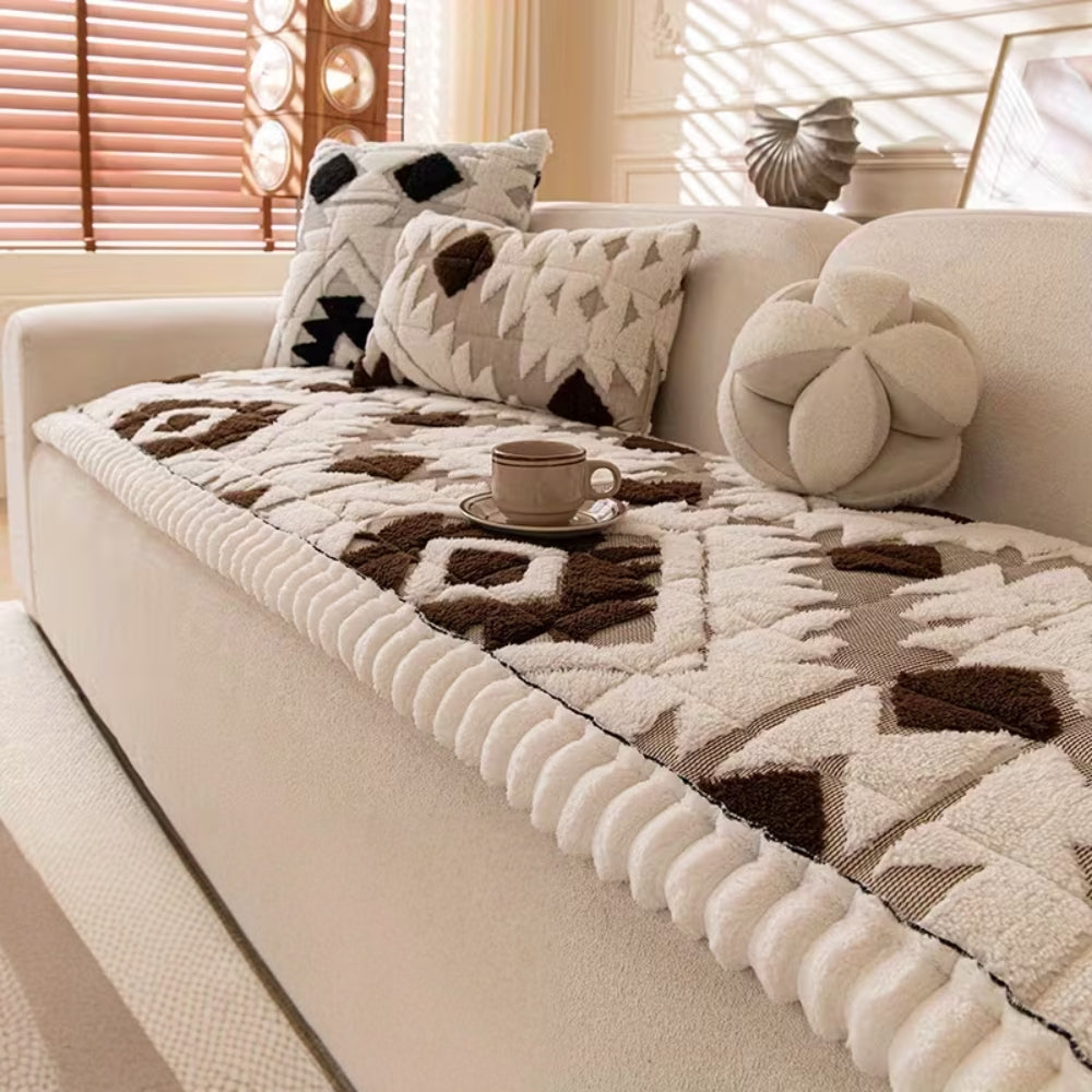 Thick Quilted Plush Sofa Cover (Anti-Slip Backing)
