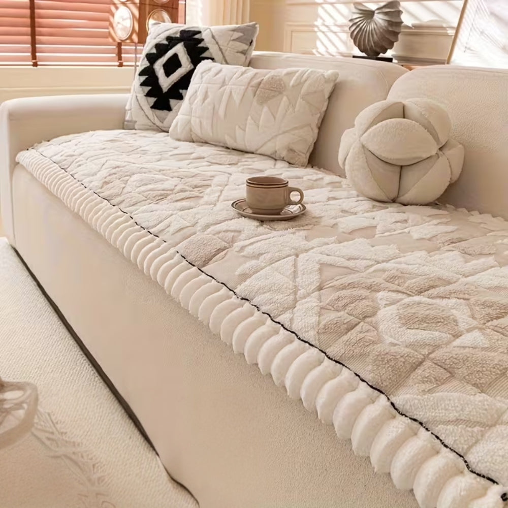Thick Quilted Plush Sofa Cover (Anti-Slip Backing)