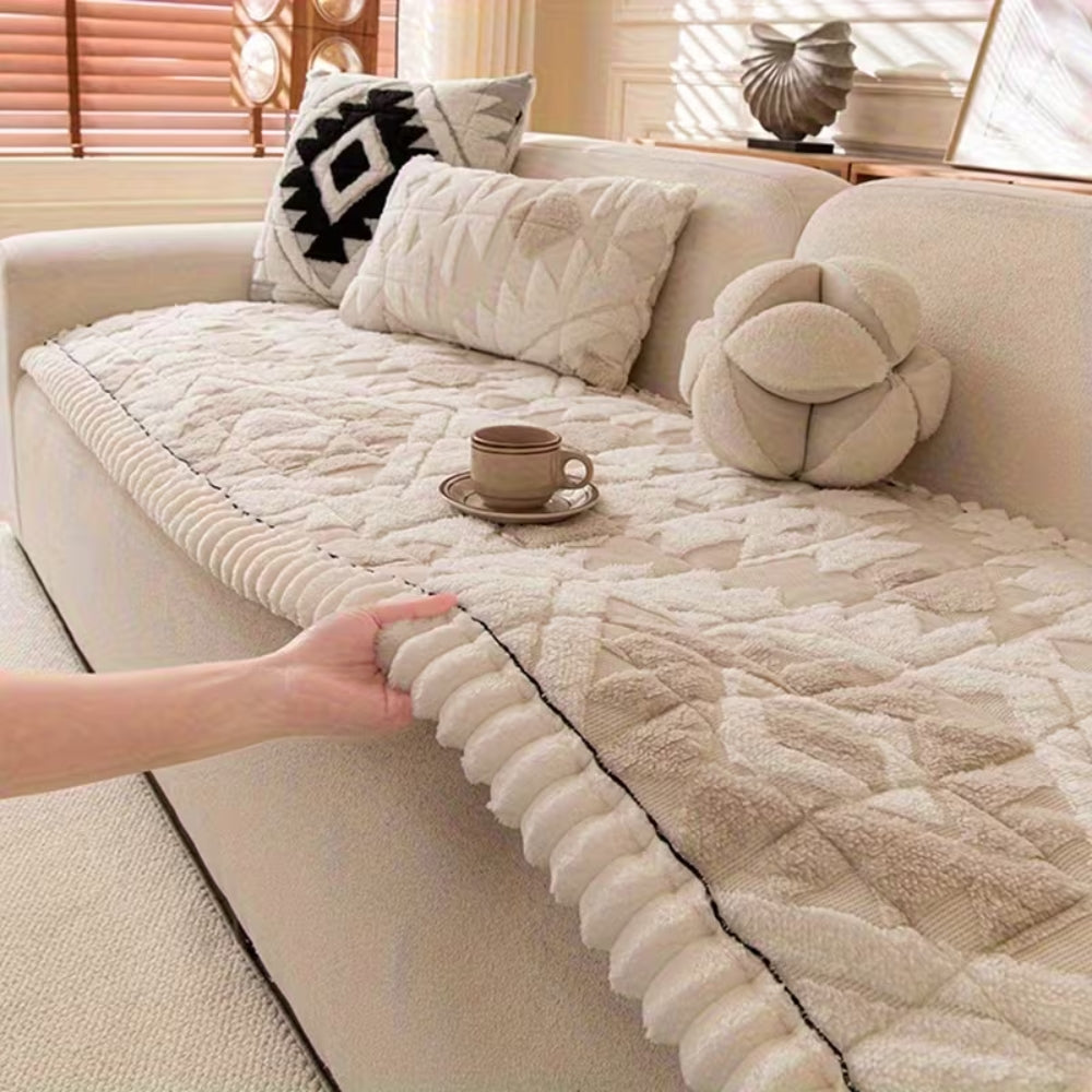 Thick Quilted Plush Sofa Cover (Anti-Slip Backing)