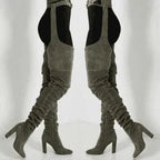Thigh-High Boots Slouchy Pointed Toe Chunky Heel
