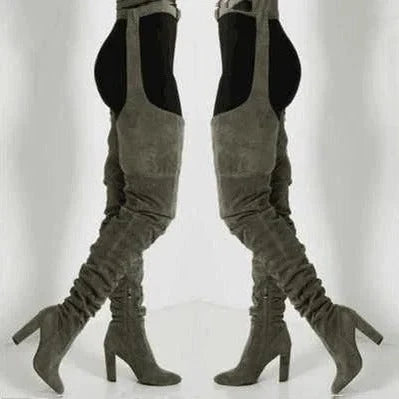 Thigh-High Boots Slouchy Pointed Toe Chunky Heel