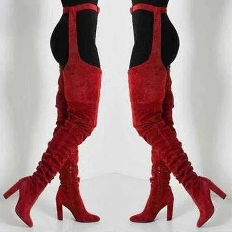 Thigh-High Boots Slouchy Pointed Toe Chunky Heel