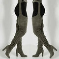Thigh High Boots Slouchy Pointed Toe Chunky Heel