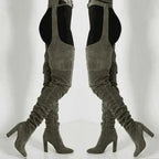 Thigh High Boots Slouchy Pointed Toe Chunky Heel