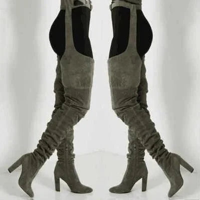 Thigh High Boots Slouchy Pointed Toe Chunky Heel