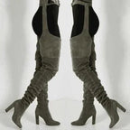 Thigh-High Boots Slouchy Pointed Toe Chunky Heel