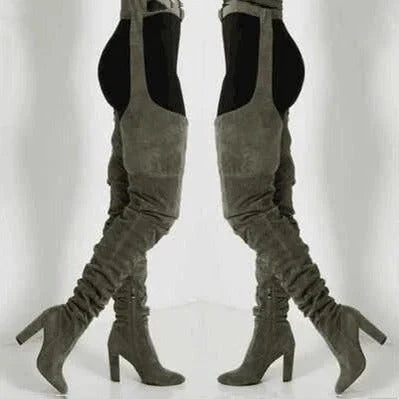 Thigh-High Boots Slouchy Pointed Toe Chunky Heel