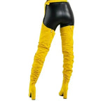 Thigh High Boots Slouchy Pointed Toe Chunky Heel
