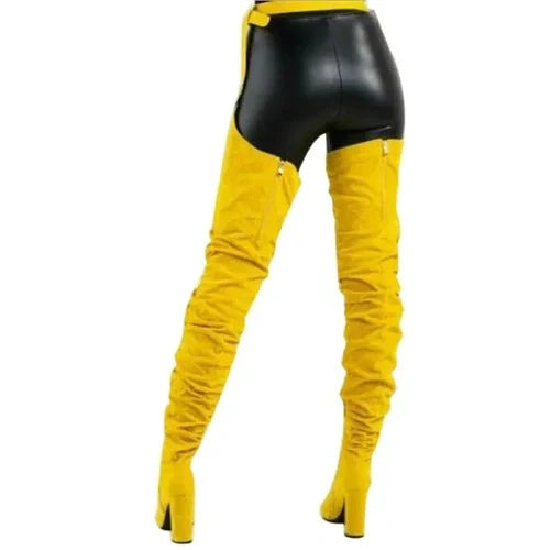 Thigh High Boots Slouchy Pointed Toe Chunky Heel