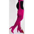 Thigh High Boots Slouchy Pointed Toe Chunky Heel
