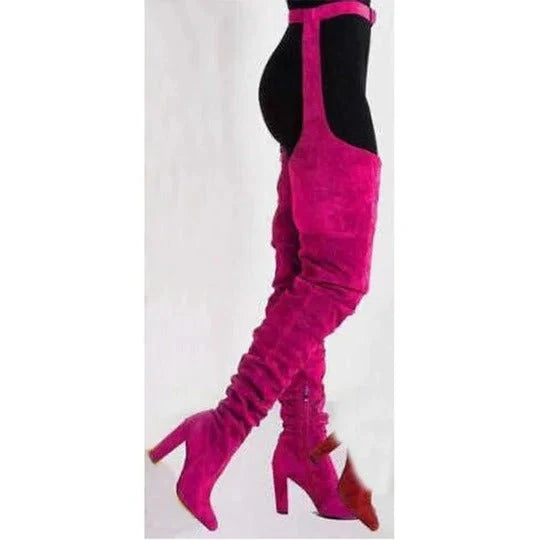Thigh-High Boots Slouchy Pointed Toe Chunky Heel