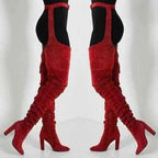 Thigh High Boots Slouchy Pointed Toe Chunky Heel