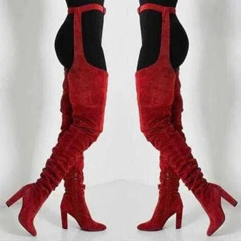 Thigh-High Boots Slouchy Pointed Toe Chunky Heel