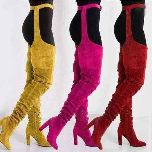 Thigh-High Boots Slouchy Pointed Toe Chunky Heel