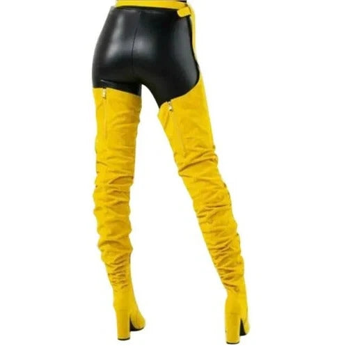 Thigh-High Boots Slouchy Pointed Toe Chunky Heel