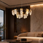 Three-Color Dimming Adjustable-Height Circular Chandelier
