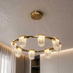 Three-Color Dimming Adjustable-Height Circular Chandelier