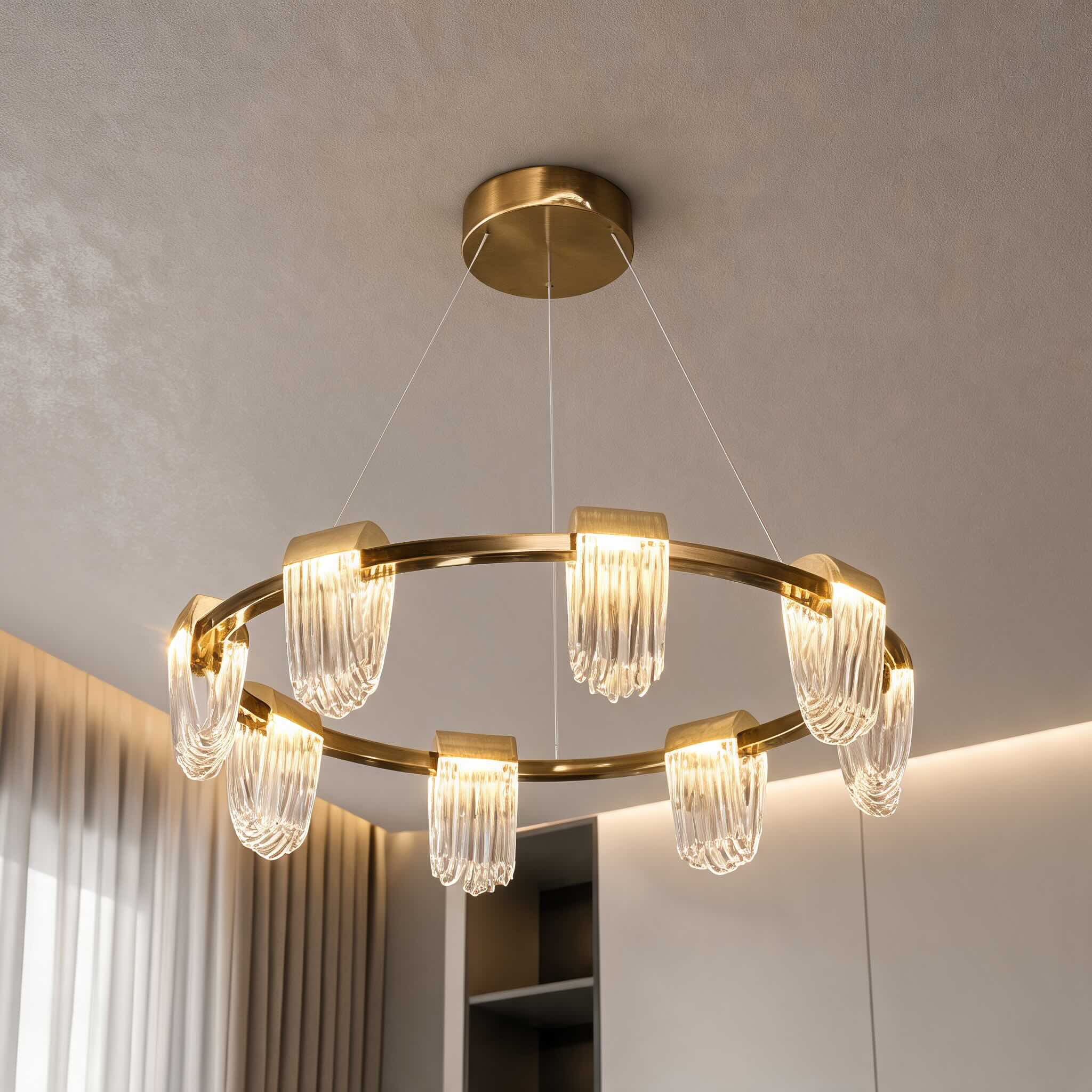 Three-Color Dimming Adjustable-Height Circular Chandelier
