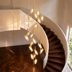 Three-Color LED Aluminum Staircase Chandelier (20-Light, Adjustable Height)