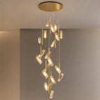 Three-Color LED Aluminum Staircase Chandelier (20-Light, Adjustable Height)