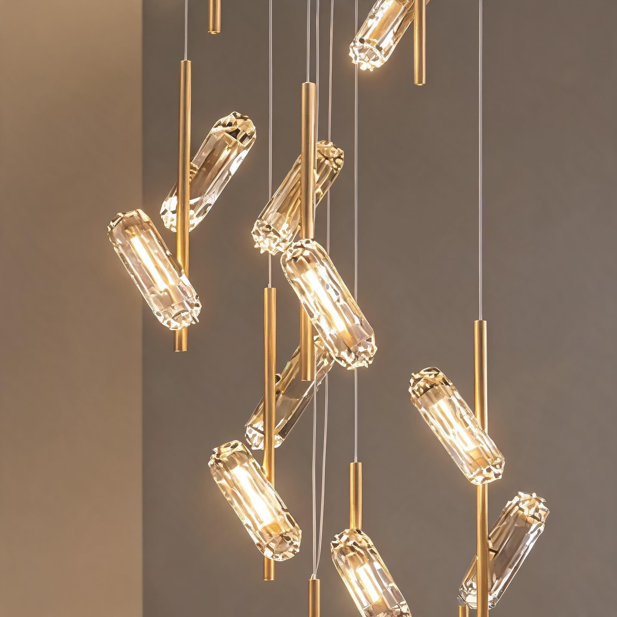 Three-Color LED Aluminum Staircase Chandelier (20-Light, Adjustable Height)