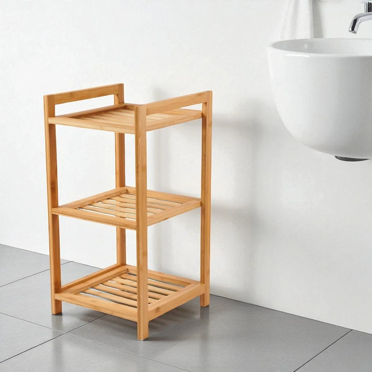 Three-Tier Bath Rack Slim Space-Saving Bamboo