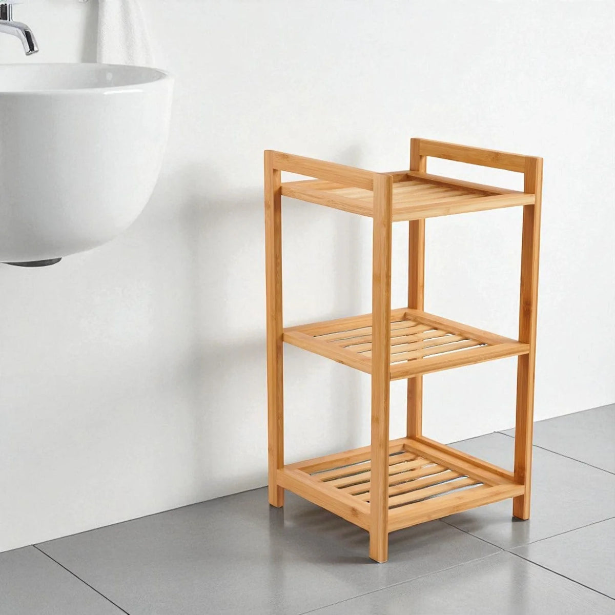 Three-Tier Bath Rack Slim Space-Saving Bamboo