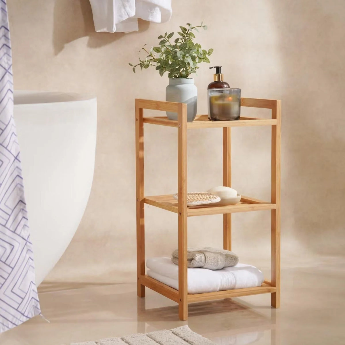 Three-Tier Bath Rack Slim Space-Saving Bamboo
