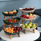 Three-Tier Serving Tray Wood Holder & Removable Plastic Trays
