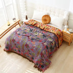 Throw 100% Cotton Floral Jacquard Reversible Tassel Trim