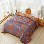 Throw 100% Cotton Floral Jacquard Reversible Tassel Trim