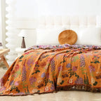 Throw 100% Cotton Floral Jacquard Reversible Tassel Trim
