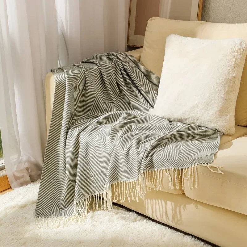 Throw Blanket 100% Cotton Fringe Machine Washable