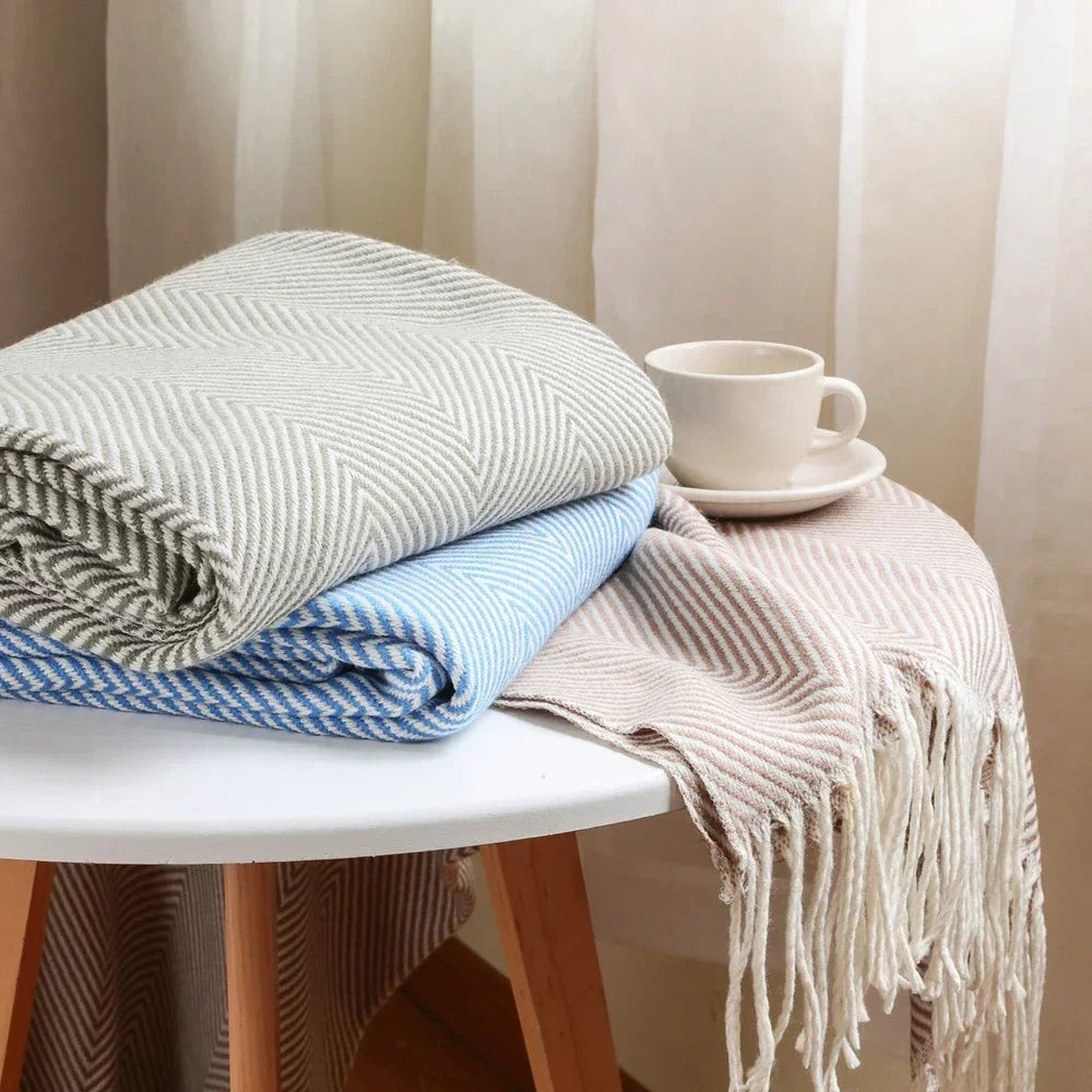Throw Blanket 100% Cotton Fringe Machine Washable