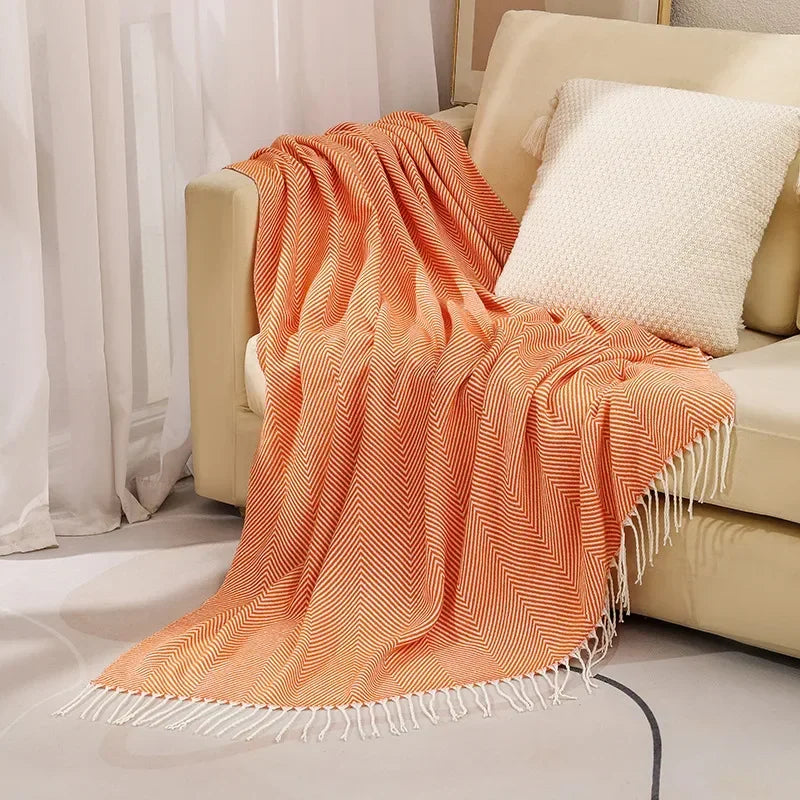Throw Blanket 100% Cotton Fringe Machine Washable