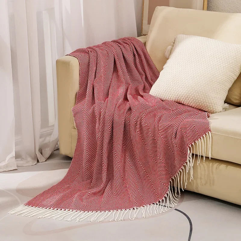 Throw Blanket 100% Cotton Fringe Machine Washable