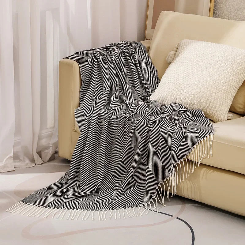 Throw Blanket 100% Cotton Fringe Machine Washable