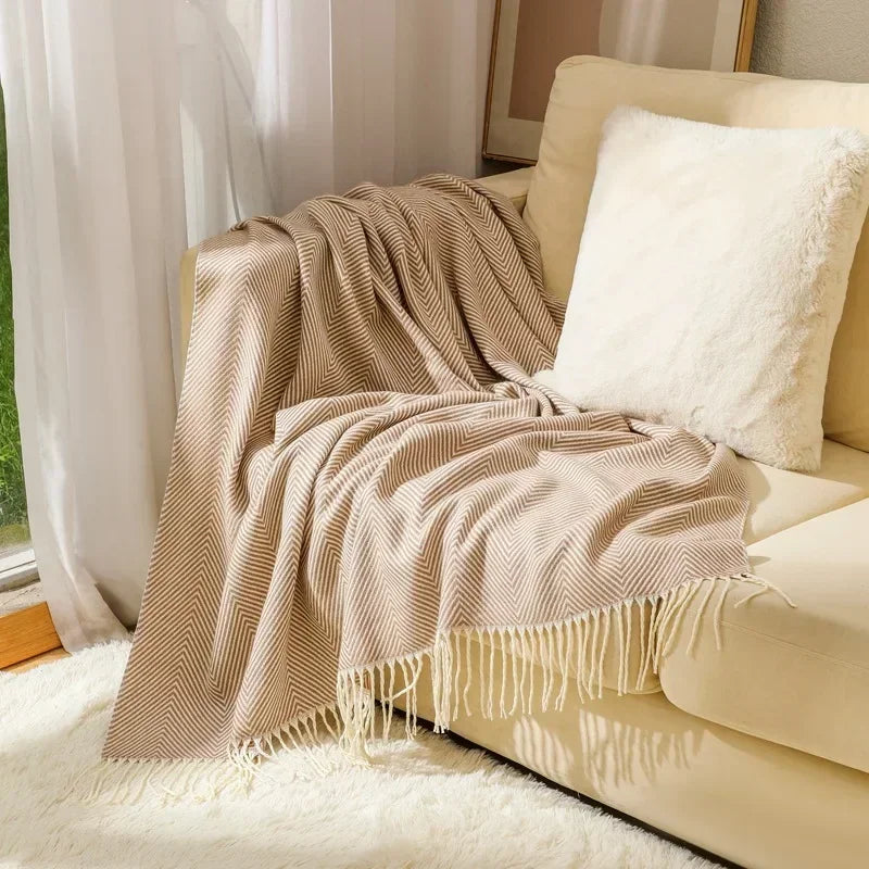 Throw Blanket 100% Cotton Fringe Machine Washable
