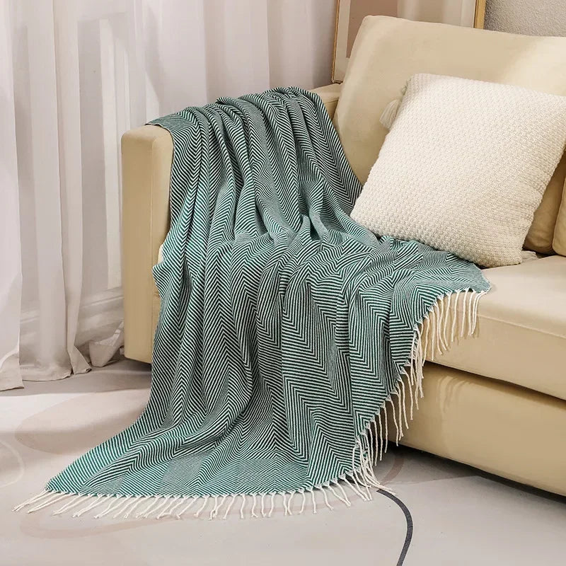 Throw Blanket 100% Cotton Fringe Machine Washable