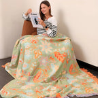 Throw Blanket Boho Floral Woven Fringe Machine Washable