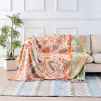 Throw Blanket Boho Floral Woven Fringe Machine Washable